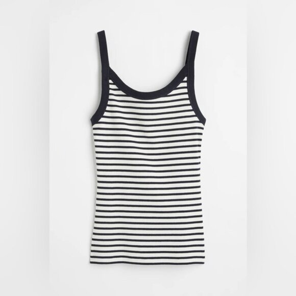 H&M Border Ribbed Sleeveless Tank Top Navy White Stripes - Picture 6 of 8